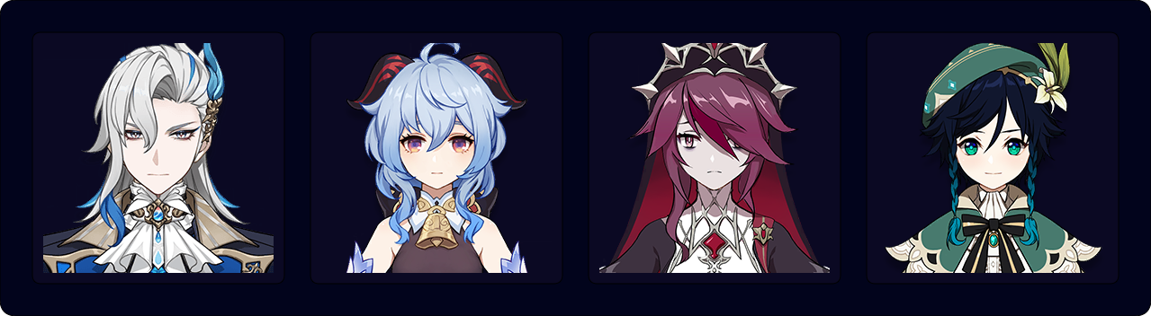 Neuvillette — Ganyu — Rosaria — Venti
