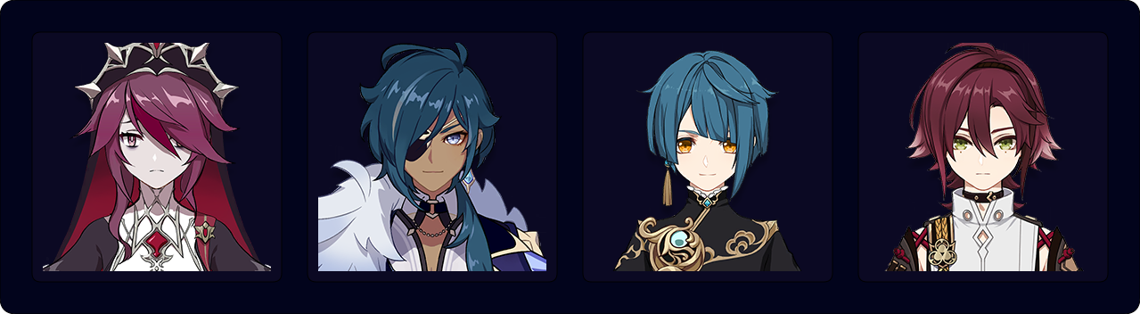 Rosaria — Kaeya — Xingqiu — Heizou