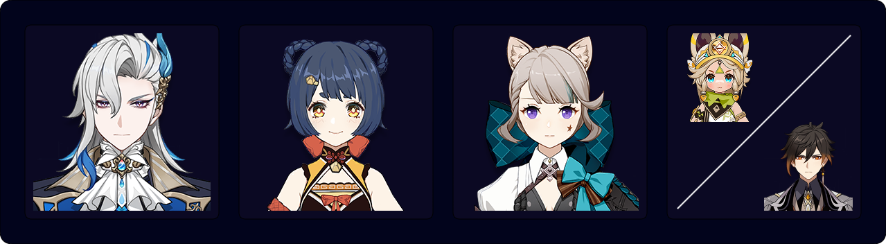 Neuvillette — Xiangling — Lynette — Kachina / Zhongli