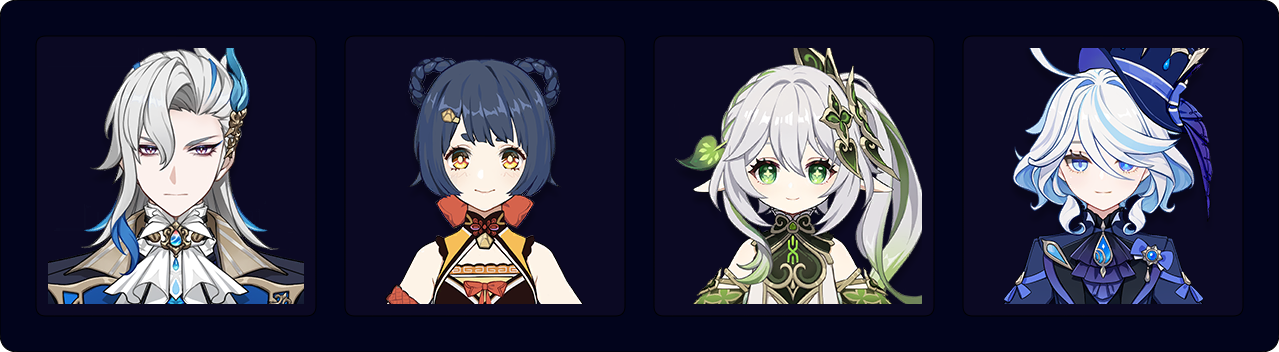 Neuvillette — Xiangling — Nahida — Furina